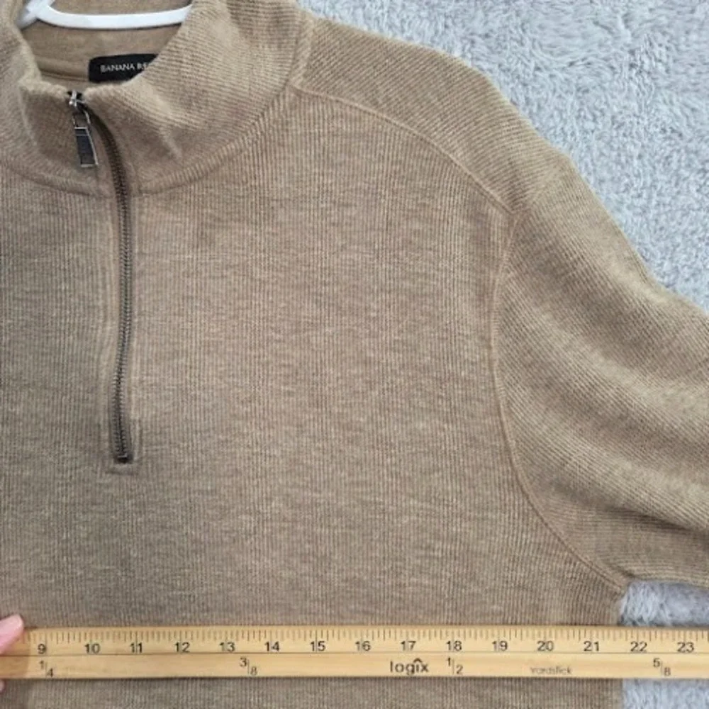 Banana Republic‎ Quarter Zip Men's Large Tan Waffle Knit Cotton Blend Pullover